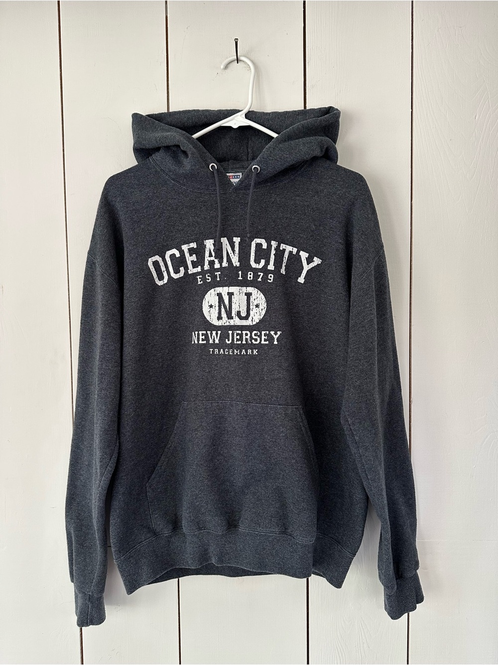 Vintage Ocean City New Jersey Sweatshirt Hoodie Sz M Gray Kangaroo Pocket